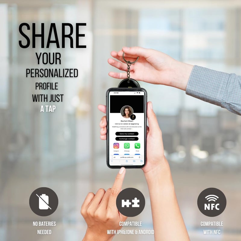 Upgraving Smart Keychain Digital Business Card - Intelligent Tap to Share Contact Info Keychain- Waterproof NFC Tag- Personalized Digital Profile- Share Info  Social Media  Apps  payments  and more - Image 4